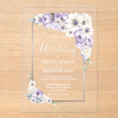 Paarse Floral Wedding Acryl Uitnodigingen (Voorkant)