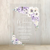 Paarse Floral Wedding Acryl Uitnodigingen