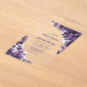 Paarse Floral Wedding Acryl Uitnodigingen (Laagn)