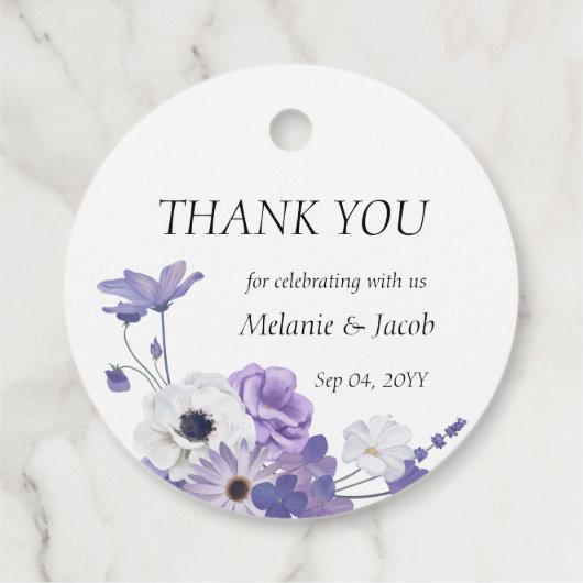 Paarse Floral Wedding Bedankjes Labels (Achterkant)