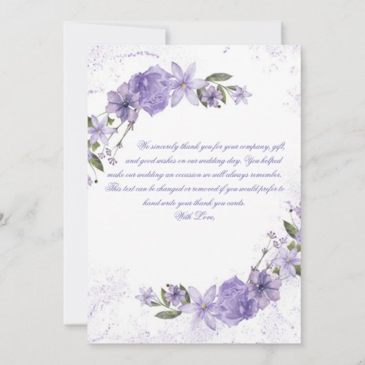 Paarse Floral Wedding Bedankkaart (Achterkant)