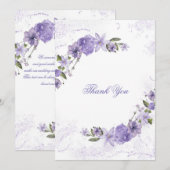 Paarse Floral Wedding Bedankkaart (Voorkant / Achterkant)