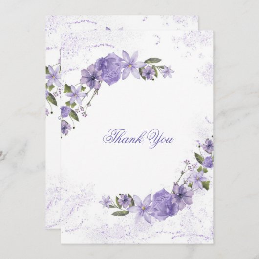 Paarse Floral Wedding Bedankkaart (Voorkant / Achterkant)