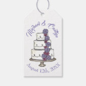 Paarse Floral Wedding Cake Vrijgezellenfeest Favor Cadeaulabel (Voorkant)
