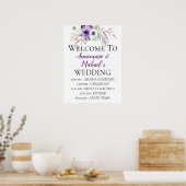 Paarse Floral Wedding Ceremony Details Welkom Poster (Keuken)