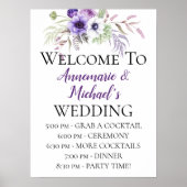 Paarse Floral Wedding Ceremony Details Welkom Poster (Voorkant)