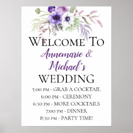 Paarse Floral Wedding Ceremony Details Welkom Poster