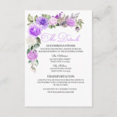 Paarse Floral Wedding Details Enclosure Card Informatiekaartje (Voorkant)
