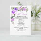 Paarse Floral Wedding Details Enclosure Card Informatiekaartje (Staand voorkant)