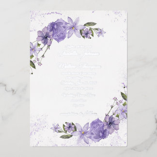 Paarse Floral Wedding Folie Uitnodiging