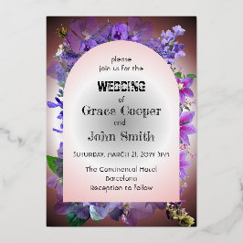 Paarse Floral Wedding Folie Uitnodiging