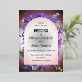 Paarse Floral Wedding Folie Uitnodiging (Staand Voorkant)