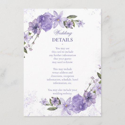 Paarse Floral Wedding Informatiekaartje (Voorkant)
