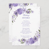Paarse Floral Wedding Informatiekaartje (Voorkant / Achterkant)