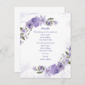 Paarse Floral Wedding Informatiekaartje (Voorkant / Achterkant)