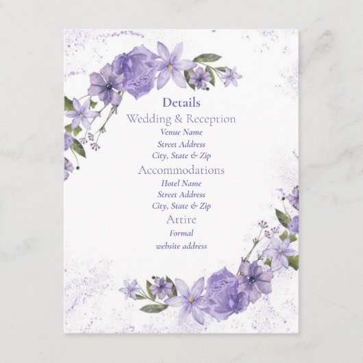 Paarse Floral Wedding Informatiekaartje (Voorkant)