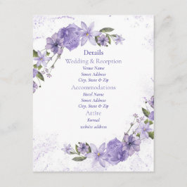 Paarse Floral Wedding Informatiekaartje