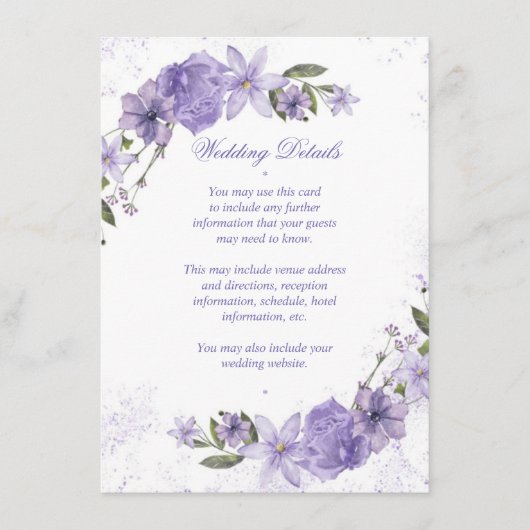 Paarse Floral Wedding Informatiekaartje (Voorkant)