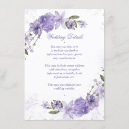 Paarse Floral Wedding Informatiekaartje