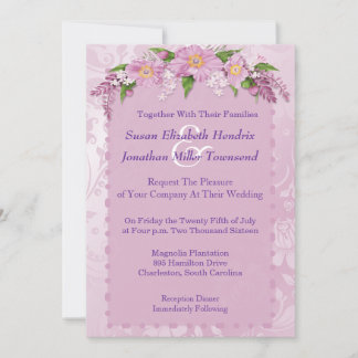Paarse Floral Wedding Invitations Kaart