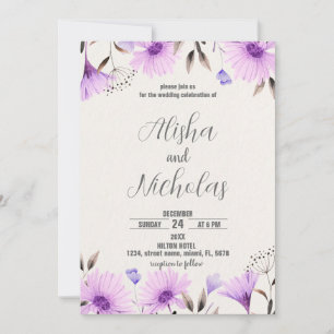 Paarse Floral Wedding Invitations Kaart