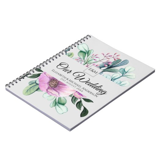 Paarse Floral WEDDING Journal of Planner Passen ge Notitieboek (Linkerzijde)