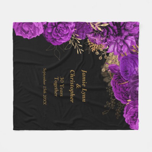 Paarse Floral Wedding Jubileum Fleece Blanket (Voorkant (Horizontaal))
