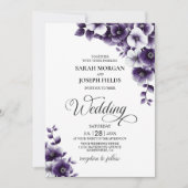 Paarse Floral Wedding Kaart (Voorkant)