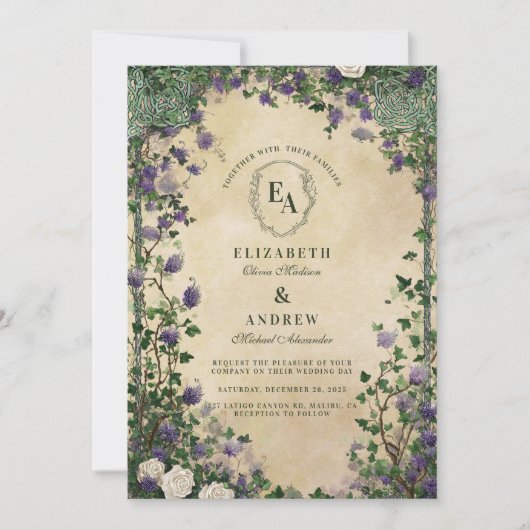  Paarse Floral Wedding Kaart (Voorkant)