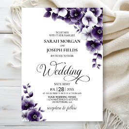 Paarse Floral Wedding Kaart