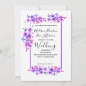 Paarse Floral Wedding Kaart (Voorkant)