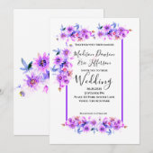 Paarse Floral Wedding Kaart (Voorkant / Achterkant)