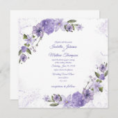 Paarse Floral Wedding Kaart (Voorkant / Achterkant)