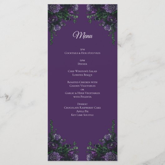 Paarse Floral Wedding Menu (Voorkant)