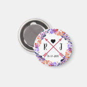 Paarse Floral Wedding Monogram Wreatdesign Magneet (Voorkant / Achterkant)