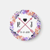 Paarse Floral Wedding Monogram Wreatdesign Magneet (Voorkant)