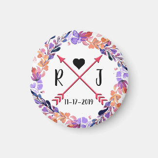 Paarse Floral Wedding Monogram Wreatdesign Magneet