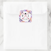 Paarse Floral Wedding Monogram Wreatdesign Vierkante Sticker (Tas)