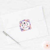 Paarse Floral Wedding Monogram Wreatdesign Vierkante Sticker (Envelop)
