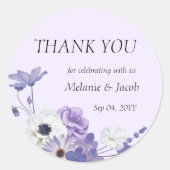Paarse Floral Wedding Ronde Sticker (Voorkant)