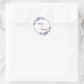 Paarse Floral Wedding Ronde Sticker (Tas)