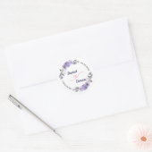 Paarse Floral Wedding Ronde Sticker (Envelop)