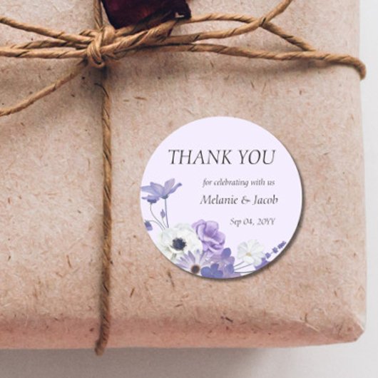 Paarse Floral Wedding Ronde Sticker