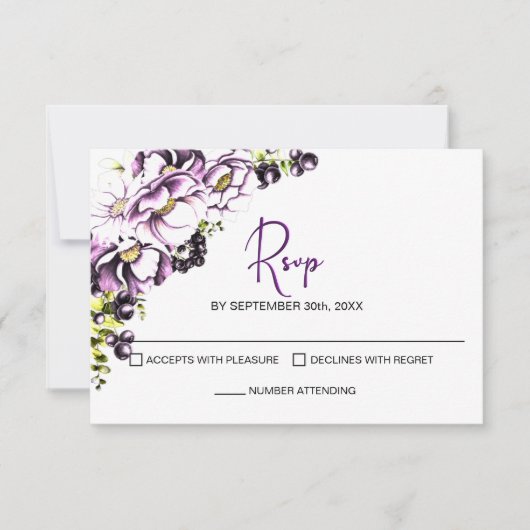 Paarse Floral Wedding RSVP (Voorkant)