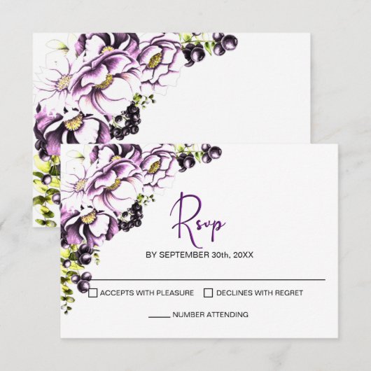 Paarse Floral Wedding RSVP (Voorkant / Achterkant)