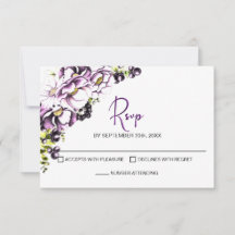Paarse Floral Wedding RSVP