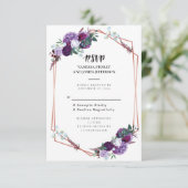 Paarse Floral Wedding RSVP Kaart (Staand voorkant)