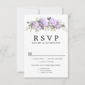 Paarse Floral Wedding RSVP Kaart, maaltijdopties (Voorkant)