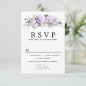 Paarse Floral Wedding RSVP Kaart, maaltijdopties (Staand voorkant)
