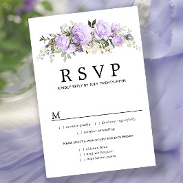 Paarse Floral Wedding RSVP Kaart, maaltijdopties